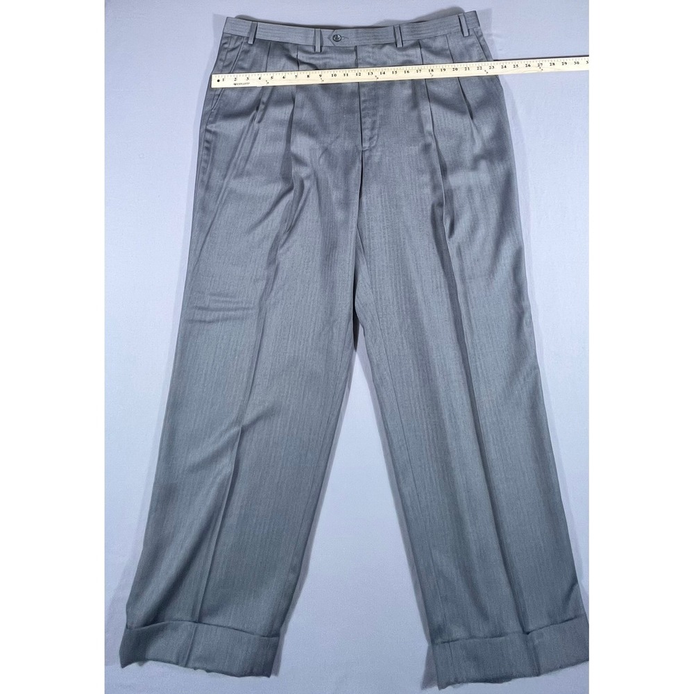 Lauren Ralph Lauren Men's 44x32 Gray Herringbone Pleated Cuffed Dress Pants - Picture 5 of 9